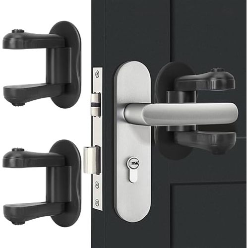Child Proof Door Lever Lock, 2 Pack Door Locks for Kids Safety, Door Knob Child Proof, Baby Proofing, 3M Adhesive, Door Handle Child Proof, Baby Safety Locks for Toddlers (Black)