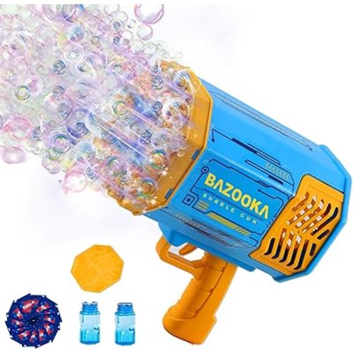 Petrella Bubble Gun Bazooka Bubble Machine Gun 69 Hole Bubble Blaster Blower with Colored Lights Gifts for Kids Adults Outdoor TIK Tok Toys for Wedding Birthday Party Blue