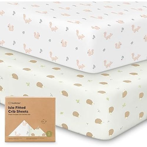 2-Pack Crib Sheets for Boys, Girls - Viscose Derived from Bamboo Fitted Crib Sheet, Baby Crib Sheets Neutral, Crib Mattress Sheet, Toddler Bed Sheets,Baby Sheets for Crib Fitted Sheets(Nibbles/Bruce)