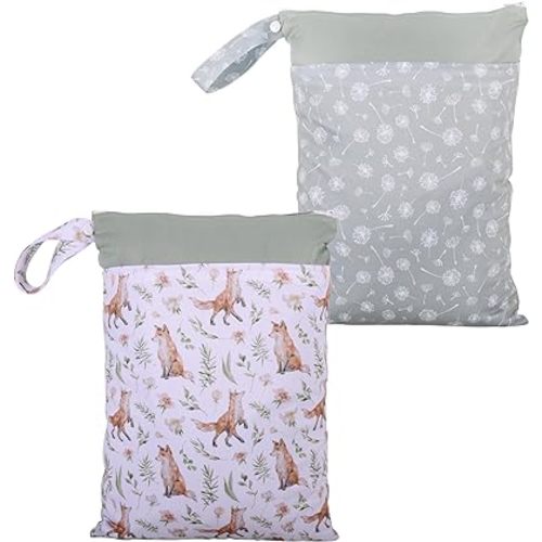 Cloth Diaper Wet Dry Bags Waterproof Washable for Stroller, Diapers, Toiletries, Travel Bags, Beach, Pool, Gym Bag with Two Zippered Pockets (2)