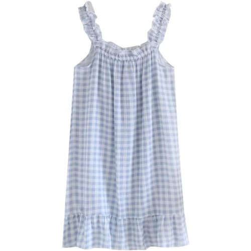 Women's Gingham Nightgown Sweet Ruffle Strap Sleep Dress Short Lounge Dress Sleepwear