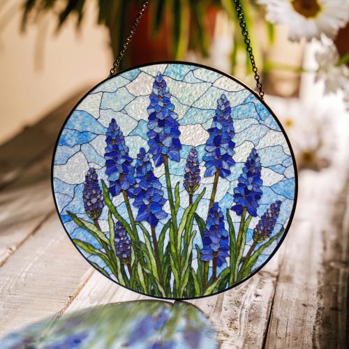 Blue Hyacinth Floral Stained Glass Suncatcher Gift for Mom