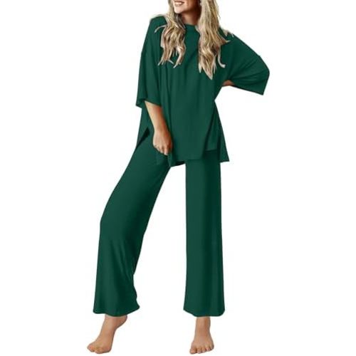 Ekouaer Lounge Sets for Women Short Sleeve Tops and Long Pants Soft Comfy Pajamas Set 2 Piece Outfits S-XXL