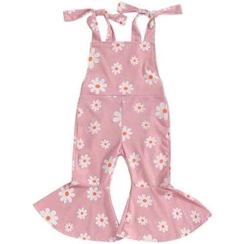 Emmababy Baby Girl Bell Bottoms Romper Toddler Floral Overalls Suspender Flare Pants Sleeveless Strap Jumpsuit Fall Clothes