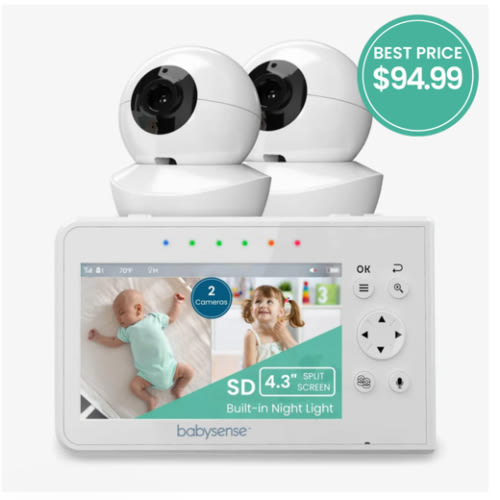 Babysense V43: Video Baby Monitor with 2 Cameras, Non Wifi, Split Scre