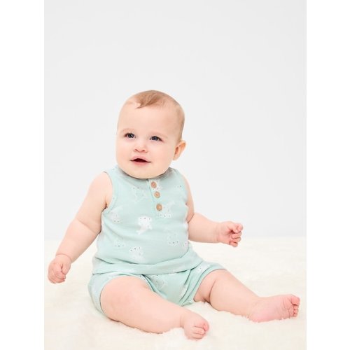 Printed Waffle-Knit Henley Shirt and Shorts Set for Baby
