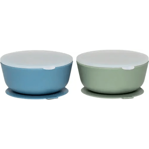 WeeSprout Suction Bowls for Baby & Toddlers (Set of 2) - 100% Silicone w/Plastic Lid - Leak Proof Feeding Supplies - Dishwasher & Microwave Safe Infant Dinnerware w/Extra Strong Base