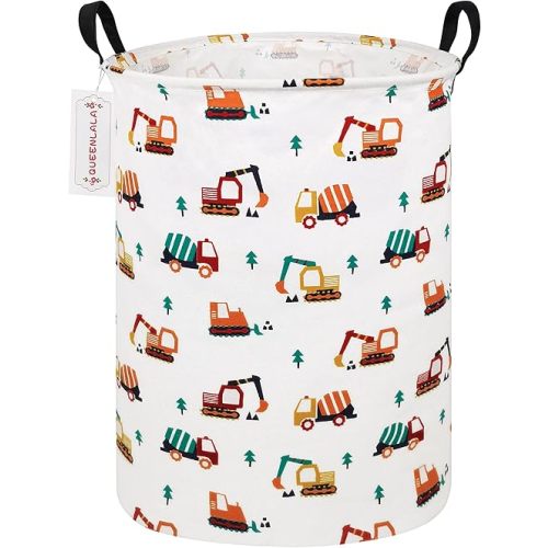 QUEENLALA Large Storage Basket,Laundry Hamper/Bathroom/Home Decor/Collapsible Round Storage Bin,Boys and Girls Hamper/Boxes/Clothing(Round-Excavator)