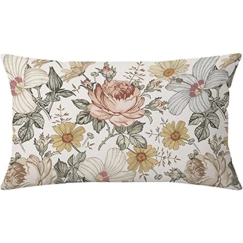 AOFANGGO Botanical Bliss Decorative Throw Pillow Cover 12x20 Inch Vintage Flowers Throw Pillow Cover Seasonal Floral Pillowcase Decorations for Living Room Outdoor Farmhouse Cushion Case