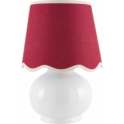 Theisseil Boho Ceramic Bedside Table Lamp for Bedroom Nightstand and Living Room - Shade Cotton - White, Red, Burgundy - 13" H