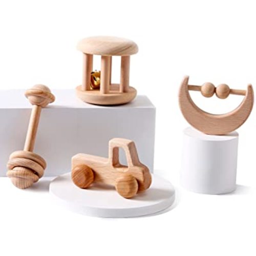Wood Baby Rattle Personalizable Infant Rattle Sensory Development Wooden Toys Set - little pickup toy set