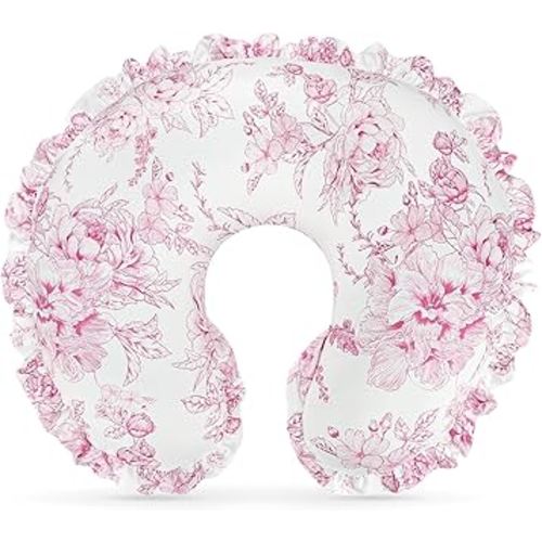 DILIMI Nursing Pillow Cover, Removable Ruffled Pillowcase for Breastfeeding Pillows, Ultra Soft Comfortable Slipcover for Baby Girl and Boy, Pink Floral