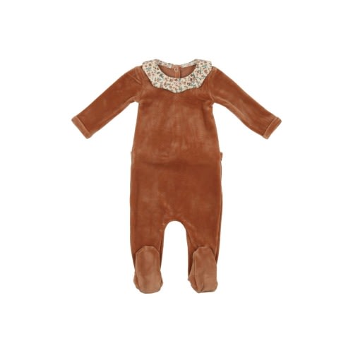 Floral Collar Cotton Blend Velour Footie, 6M- Only a few left