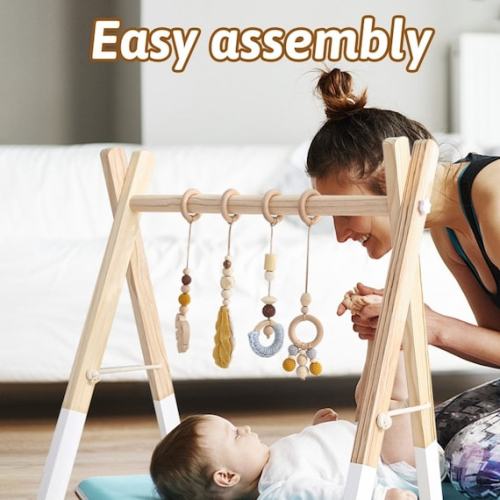 Wooden Play Gym for Baby With Natural Wooden Montessori Toys