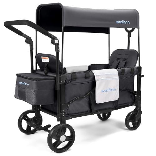 Double-Seater Baby Wagon with Canopy, Push Pull Stroller with Adjustable Handle, Wagon Stroller for 2 Kids & Outdoor Adventures (Dark Grey)