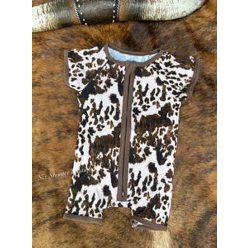 Cowprint bamboo baby romper – Six shooter boutique