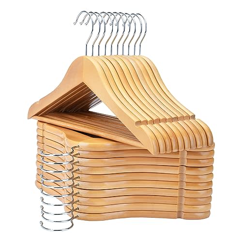 FairyHaus Kids Hangers 20 Pack 12.8 Inch, Natural Wooden Baby Hangers for Closet, Anti-Rust 360° Swivel Hook, Notches & Smooth Finish, Durable and Strong Childrens Hangers for Clothes