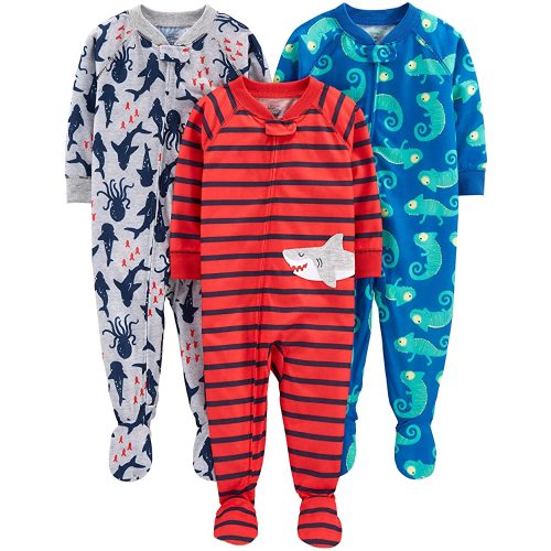 Simple Joys by Carter's Toddlers and Baby Boys' Loose-Fit Polyester Jersey Footed Pajamas, Pack of 3