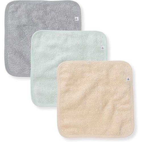 Burt's Bees Baby Infant Washcloths, 100% Organic Cotton, Soft and Super Absorbent Knit Terry & Woven Terry Wash Cloth - 3 Pack Set