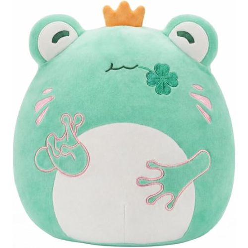 St. Patrick's Day Decoration Lucky Frog Plush Toy | Cute Green Stuffed Animal with Four-Leaf Clover & Fingers Crossed Good Luck Charm Gift for Kids & Adults | Soft Squishy Irish Holiday Decor Pillow