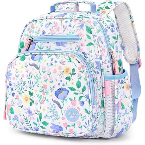 mibasies Toddler Backpack for Girls 2-4: Preschool Kindergarten Backpack - Cute Kids Backpacks for Girls - Floral Blue