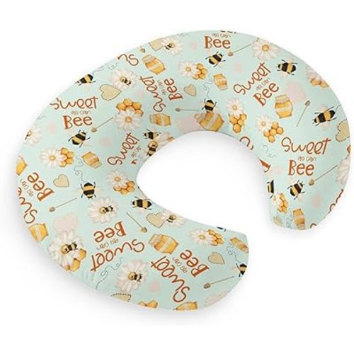 HawSkgFub Sweet as Can Bee Daisy Flower Honey Nursing Pillow Cover for Baby Girls Gift, Green Honeycomb Heart Floral Breastfeeding Pillow Slipcover, Nursing Pillowcase for Newborn Infant, Cover Only