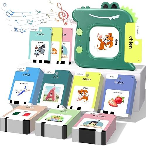 French and English Talking Flash Cards for Toddlers 1 2 3 4 5 6 Year Olds, 420 Sight Words, Montessori Learning Toys, Pocket Speech Therapy Toys, Sensory Preschool Educational Birthday