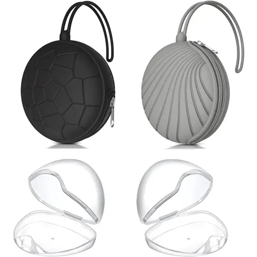 Smlpuame 4 Pack Pacifier Holder Case Set,2 Silicone Portable Pacifier Cover Pouch Bag for Diaper Bags Baby Carriage with 2 Transparent Pacifier Storage Container Box,Easy to Clean,(Black+Grey)