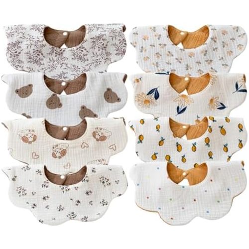 EllieHouse Baby Bibs for Girls Boys 8 Pack Muslin Drool Teeth Drooling Teething Bibs Muslin Cotton for Toddler Infant