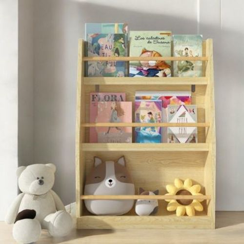 Alilang 22.83 Inch Wooden Tiered Kids Bookshelf With Open Storage And Natural Finish - Natural