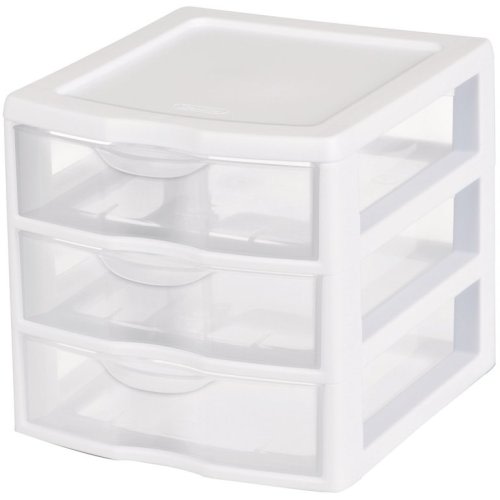 Sterilite, Small 3 Drawer Unit, White, Clear Drawers
