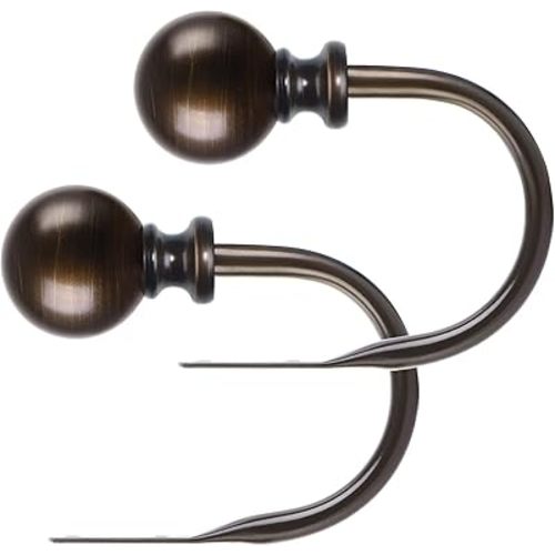 KAMANINA Curtain Holdbacks, Decorative Curtain Tiebacks Wall Mounted with Round Finials, Metal Window Treatment Holdbacks with Screws, Bronze Curtain Hooks for Drapes (1 Pair/2 Pack, Small)