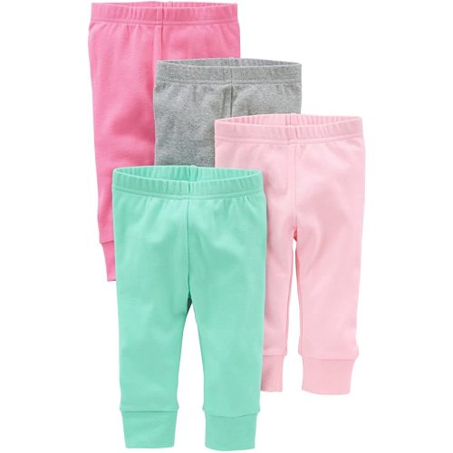 Simple Joys by Carter's Baby Girls' Pant, Pack of 4 - 6-9 Months - Mint Green/Pink/Grey