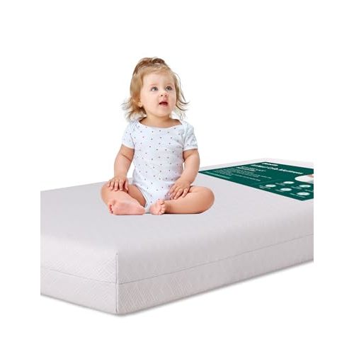 BABELIO Crib Mattress Memory Foam Toddler Mattress 2-Stage Standard Size Baby Mattress with Removable Waterproof Cover Grey
