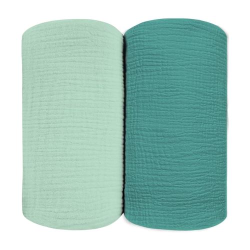 Muslin Swaddle Blankets for Baby, Large 47 x 47 Inches 2 Pack Set - Soft Breathable Cotton Wrap Burping Clothes Receiving Newborn Swaddle Blanket for Girl and Boy Nursery, Mint + Teal