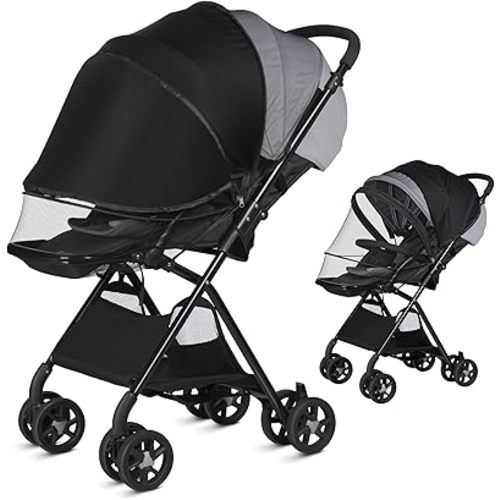 Bemece 2-in-1 Durable Baby Mosquito Net with UPF50+ Sunshade for Stroller, Universal Mosquito for Stroller with Two-Way Zippers & Storage Bag, Breathable & Foldable Baby Bug Net for Strollers