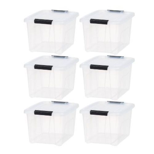 IRIS 20.5Qt 6pk Plastic Storage Bins With Lids and Latching Buckles: Stackable, Transparent, Universal Storage Solution