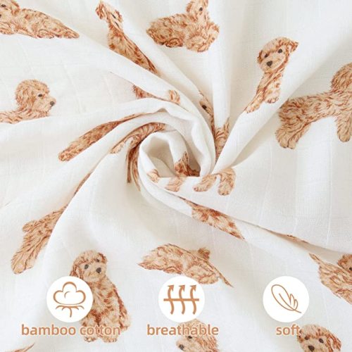 LifeTree Baby Swaddle Blankets Dog, 70% Viscose Bamboo and 30% Cotton Muslin Swaddle Blankets Boys Girls Swaddling Wrap Receiving Blanket Neutral for Newborn, Large 47" x 47", Poodle Puppy - 7.poodle Dog