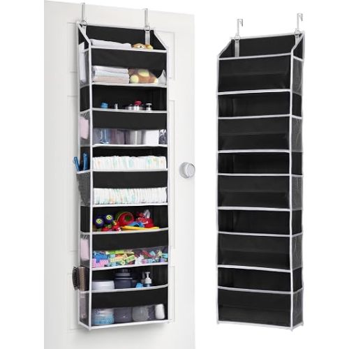 ULG 1 Pack Over The Door Organizer – 5 Shelf Door Organizer Hanging & 10 Side Pockets, Reinforced 44LB Capacity Hanging Organizer, Behind The Door Storage for Bedroom, Nursery, Pantry (Black)