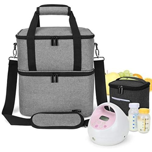 LUXJA Breast Pump Bag with 2 Insulated Compartments for Breast Pump and Cooler Bag, Pumping Bag for Working Mothers (Fits Most Major Breast Pump), Gray