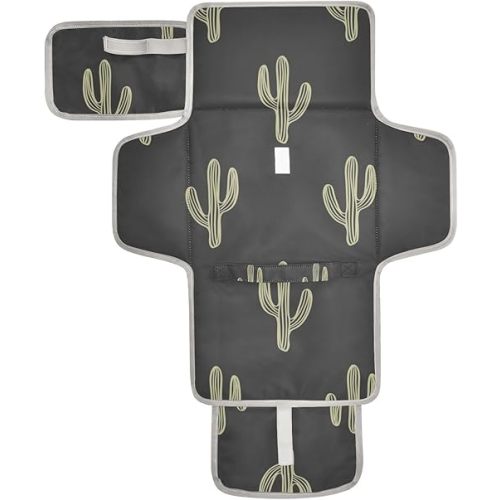 Black Cactus Baby Changing Pad - Waterproof Diaper Changing Pad with Built-in Pillow - Portable Travel Changing Mat for Newborn Girl & Boy