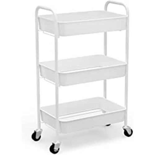 Amazon.com: CAXXA 3-Tier Rolling Metal Storage Organizer - Mobile Utility Cart Kitchen Cart with Caster Wheels, White : Home & Kitchen