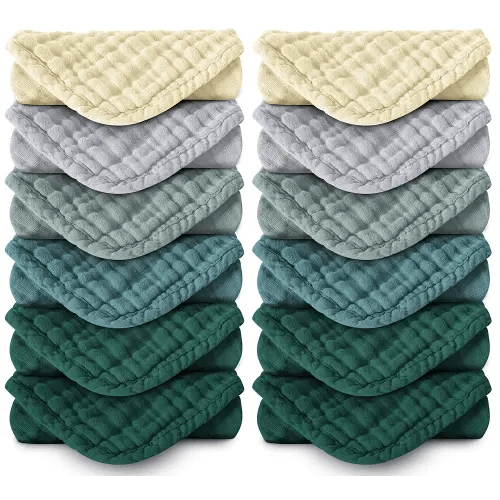 Muslin Burp Cloths 100% Cotton Large 20''x10'' Extra Soft and Absorbent Baby Wash Cloths Spit Up Rags - Baby Burping Cloth for Boys Girls Items(12 Pack Ivory, Slate and Emerald Series)