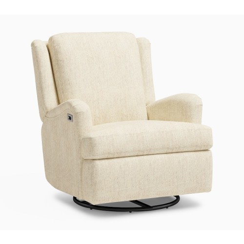 Chris Loves Julia Roll Arm Power Recliner Performance Heathered Chenille Ecru