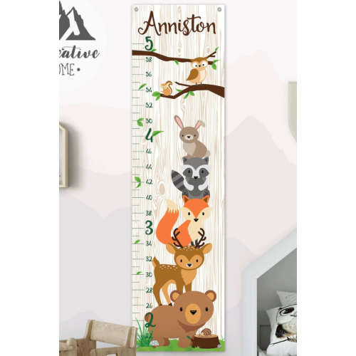Personalized Forest Animals Hanging Canvas Height Ruler
