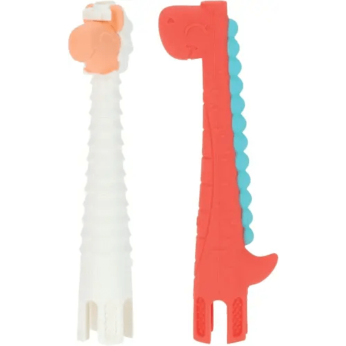 Nuby Tube Teether - (2-Pack) Baby Teething Toy - 3+ Months - Llama and Dinosaur - Baby Stocking Stuffer