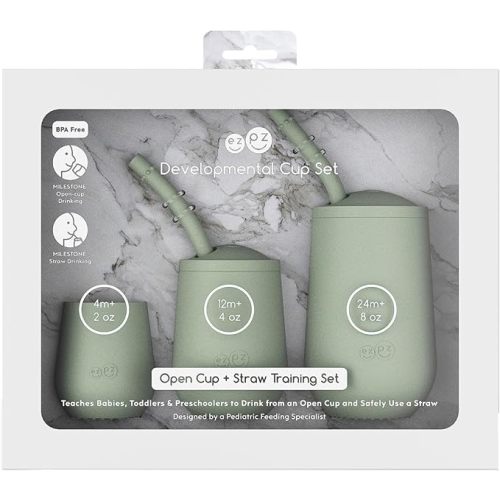 ezpz Developmental Cup Set (Blush) - 100% Silicone - Teaches Babies, Toddlers, and Preschoolers to Drink from an Open Cup and Safely Use a Straw - Designed by a Pediatric Feeding Specialist