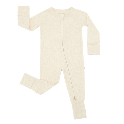 Little Sleepies Pajamas - Heather Oatmeal Ribbed Zippy