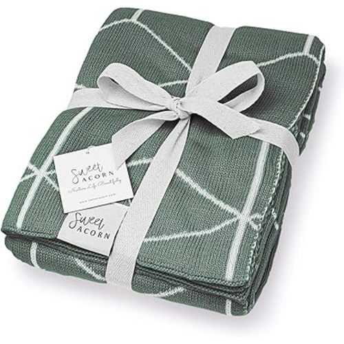 Knit Baby Blanket - Organic Cotton Baby & Toddler Receiving Blankets for Girls & Boys - Soft Knit Stroller/Throw Blankets - Geometric Pattern - Juniper Green