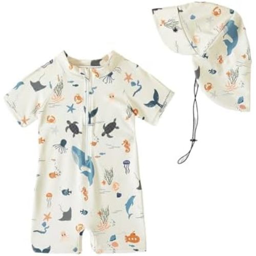 DivingBirds Baby Swimsuit Two Piece Toddler Bathing Suit with Hat Rash Gurad Baby Boys Girls Swim Suit 3 Months-3 Years